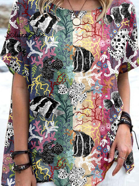 Women’ S Underwater World Casual Cotton And Linen Top