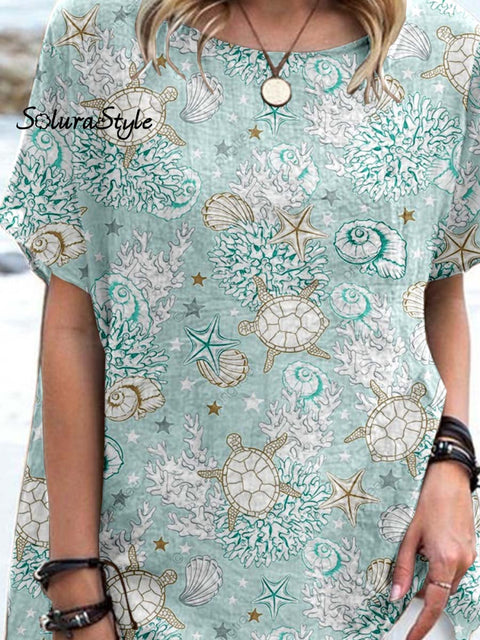Women’ S Underwater World Pattern Casual Cotton And Linen Top