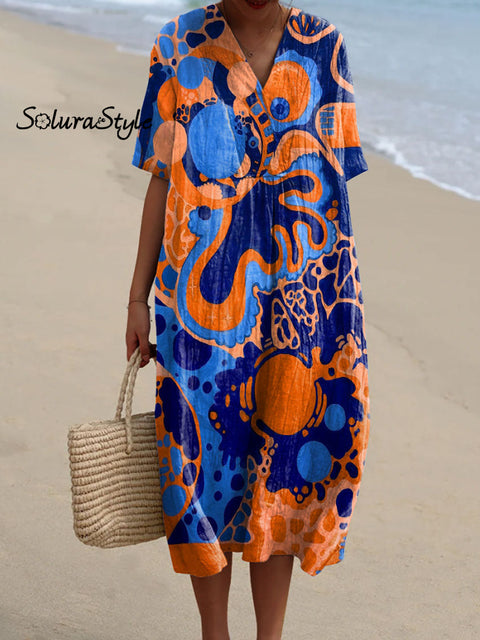 Women’s Abstract Colorful Art Print Flowy Dress Multicolor / S
