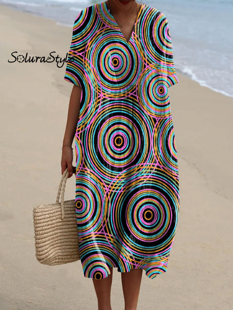 Women’s Abstract Colorful Circles Art Print Flowy Dress Multicolor / S