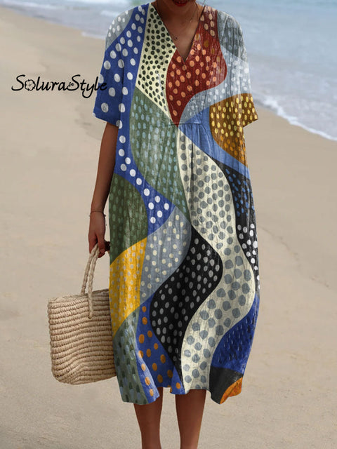 Women’s Abstract Colorful Dots Art Print Flowy Dress Multicolor / S