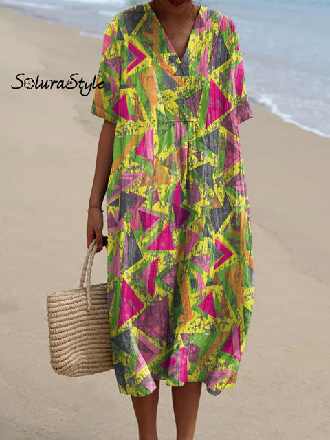 Women’s Abstract Colorful Geometric Art Print Flowy Dress Multicolor / S