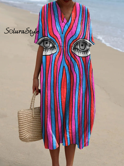Women’s Abstract Double Eye Art Print Flowy Dress Multicolor / S