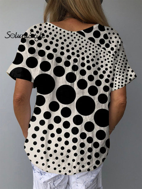 Women’s Abstract Geometric Pattern Art Print Casual Cotton And Linen Shirt