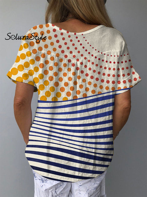 Women’s Abstract Geometric Pattern Art Print Casual Cotton And Linen Shirt
