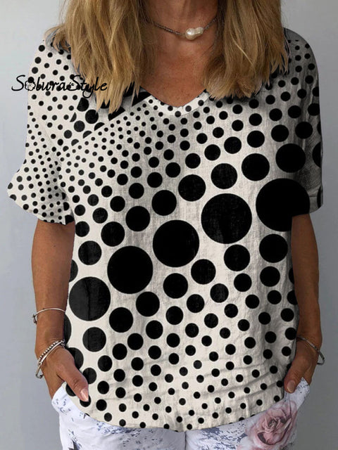 Women’s Abstract Geometric Pattern Art Print Casual Cotton And Linen Shirt Multicolor / S