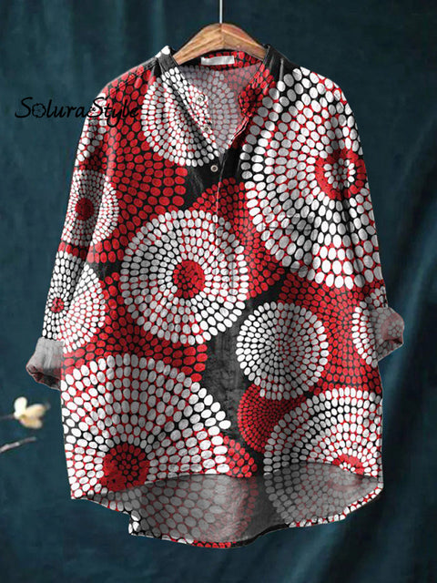 Women’s Abstract Geometric Pattern Art Print Casual Long Sleeve Comfortable Cotton Shirt