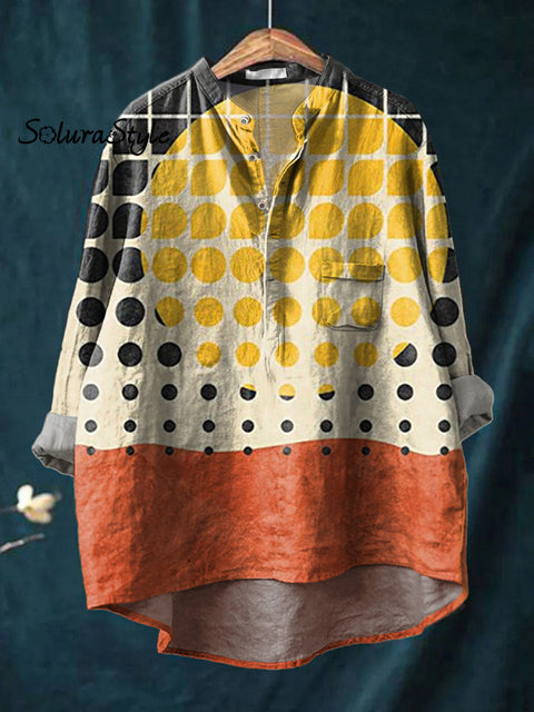 Women’s Abstract Geometric Pattern Art Print Casual Long Sleeve Comfortable Cotton Shirt