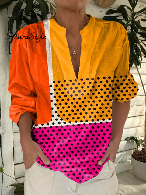 Women’s Abstract Geometric Pattern Art Print Casual Short Sleeve Comfortable Cotton Shirt Multicolor / S