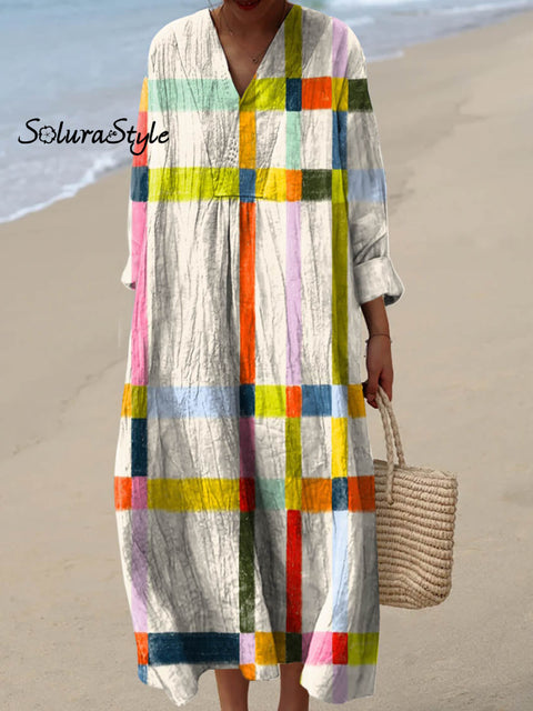 Women’s Abstract Geometric Pattern Art Print Cotton Dress Multicolor / S
