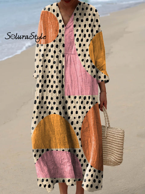 Women’s Abstract Geometric Pattern Art Print Cotton Dress Multicolor / S