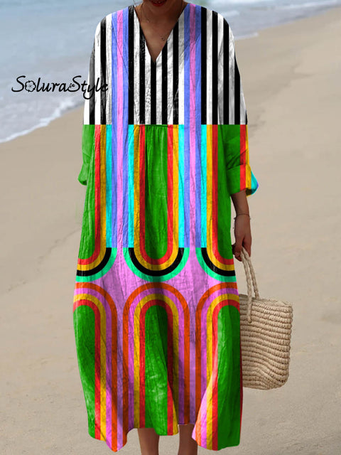 Women’s Abstract Geometric Pattern Art Print Cotton Dress Multicolor / S
