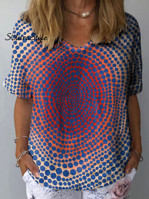 Women’s Abstract Gradient Dot Art Print Casual Cotton And Linen Shirt Multicolor / S
