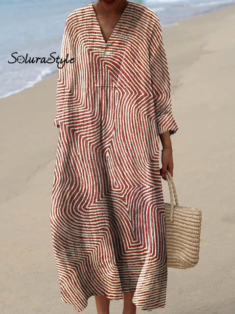 Women’s Abstract Line Art Print Cotton Dress