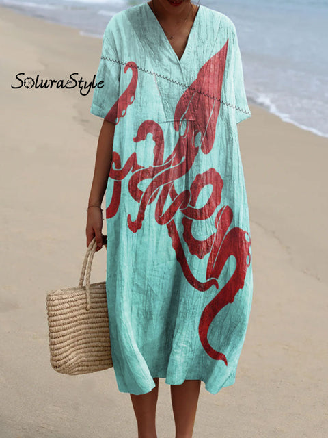 Women’s Abstract Octopus Art Print Flowy Dress