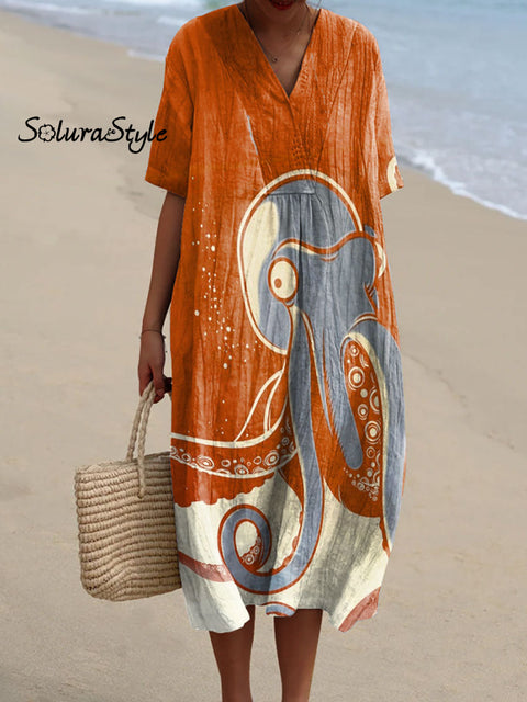 Women’s Abstract Octopus Art Print Flowy Dress