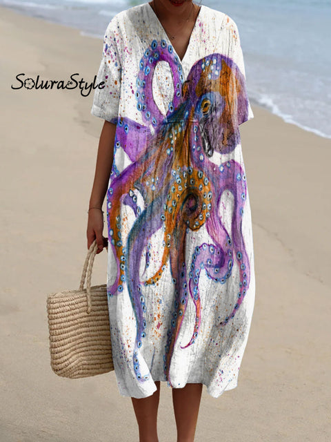 Women’s Abstract Octopus Art Print Flowy Dress Multicolor / S
