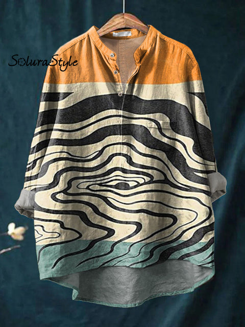 Women’s Abstract Pattern Art Print Casual Long Sleeve Comfortable Cotton Shirt Multicolor / S