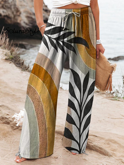 Women’s Abstract Pattern Art Printed Cotton And Linen Casual Pants Multicolor / S