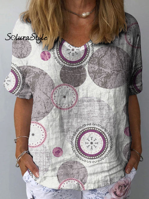 Women’s Abstract Polka Dot Art Print Casual Cotton And Linen Shirt Multicolor / S