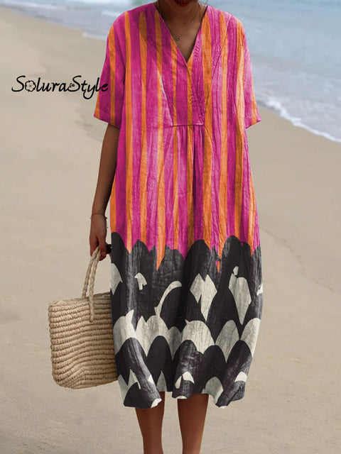 Women’s Abstract Striped Penguin Print Flowy Dress Multicolor / S