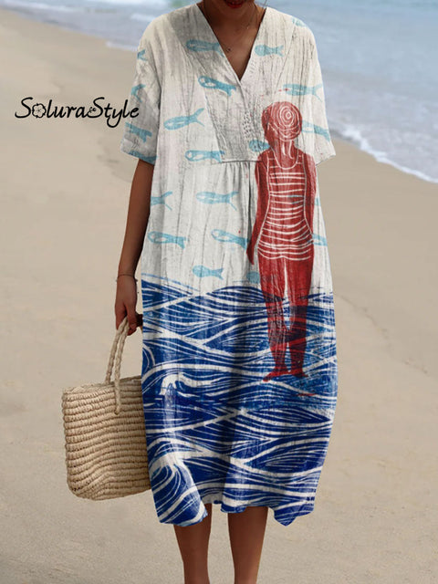 Women’s Abstract Wave Art Print Flowy Dress Multicolor / S