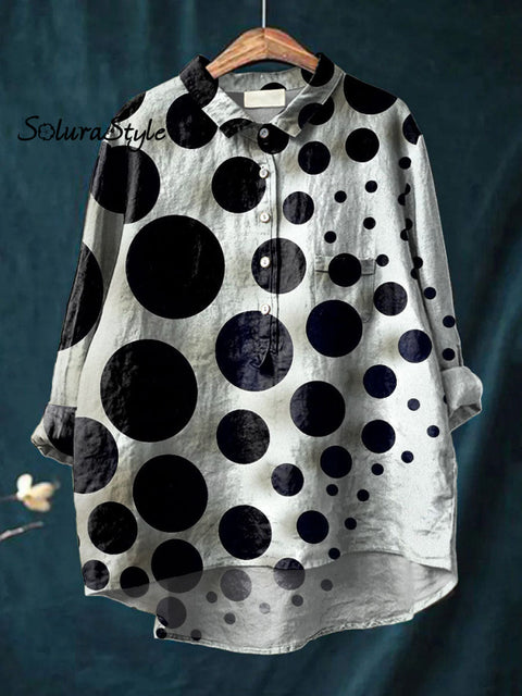 Women’s Apolka Dot Art Print Casual Cotton And Linen Shirt Multicolor / S