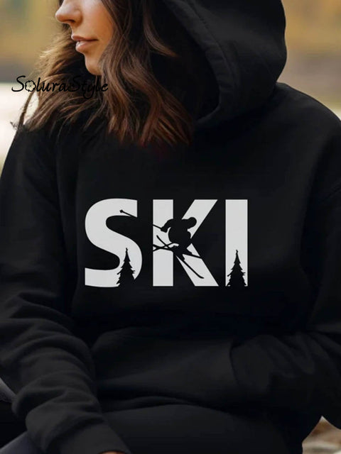 Women’s Apres Ski Pattern Art Print Casual Hoodie Sweatshirt