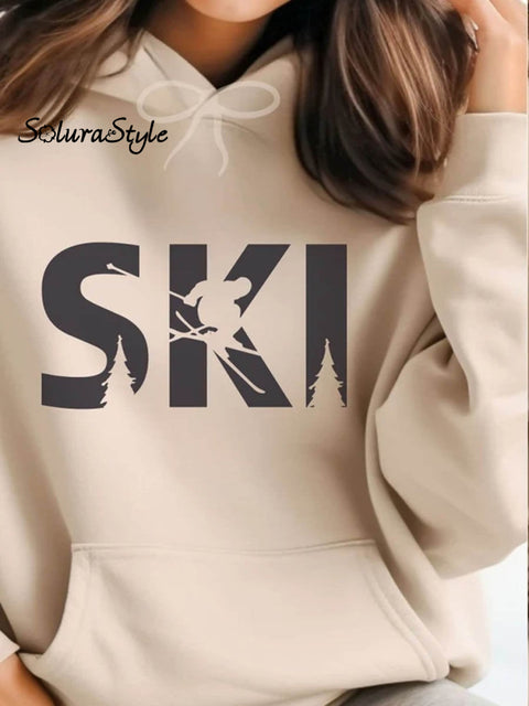 Women’s Apres Ski Pattern Art Print Casual Hoodie Sweatshirt