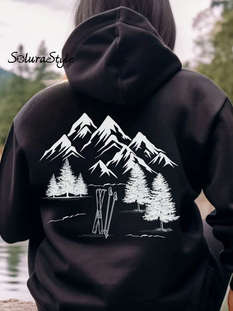 Women’s Apres Ski Pattern Art Print Casual Hoodie Sweatshirt Black / S
