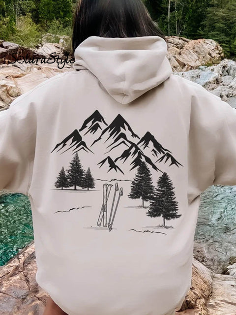 Women’s Apres Ski Pattern Art Print Casual Hoodie Sweatshirt Sand / S
