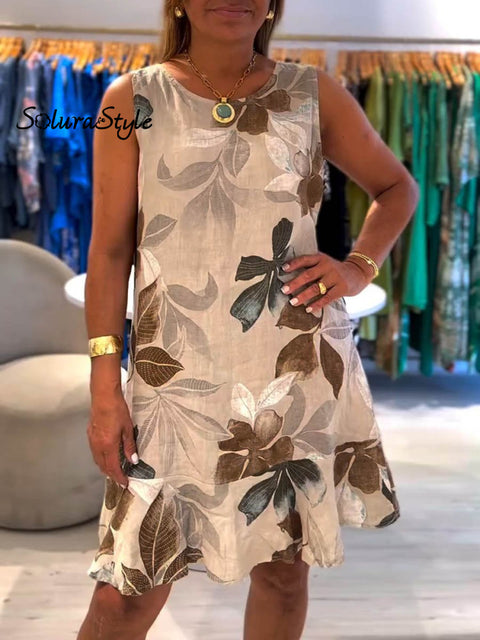 Women’s Art Print Casual 100% Cotton Ruffle Dress