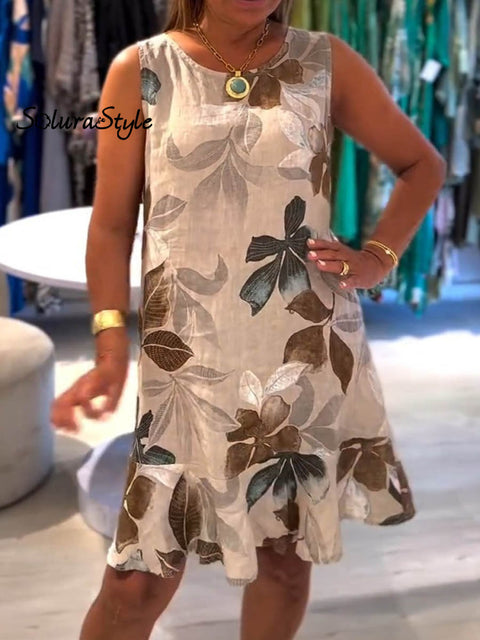Women’s Art Print Casual 100% Cotton Ruffle Dress