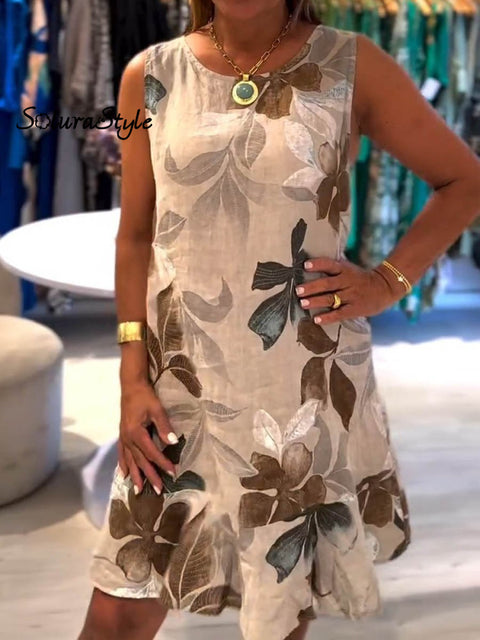 Women’s Art Print Casual 100% Cotton Ruffle Dress Multicolor / S