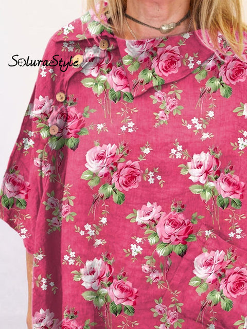 Women’s Art Print Casual Button Pocket Cotton Shirt