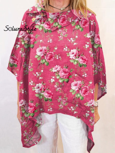 Women’s Art Print Casual Button Pocket Cotton Shirt Multicolor / S