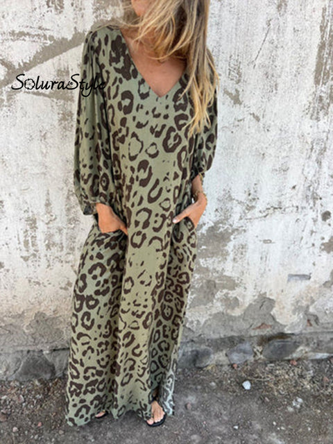 Women’s Art Print V-Neck Casual Dress Fluorescentgreen / S