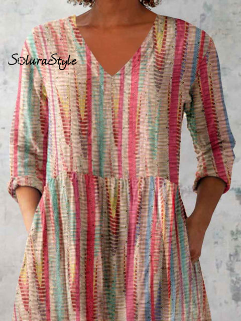 Women’s Artistic Irregular Pattern Cotton and Linen Round Neck Top