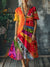 Women’s Boho Vintage Art Print Pocket Cotton Dress Multicolor / S