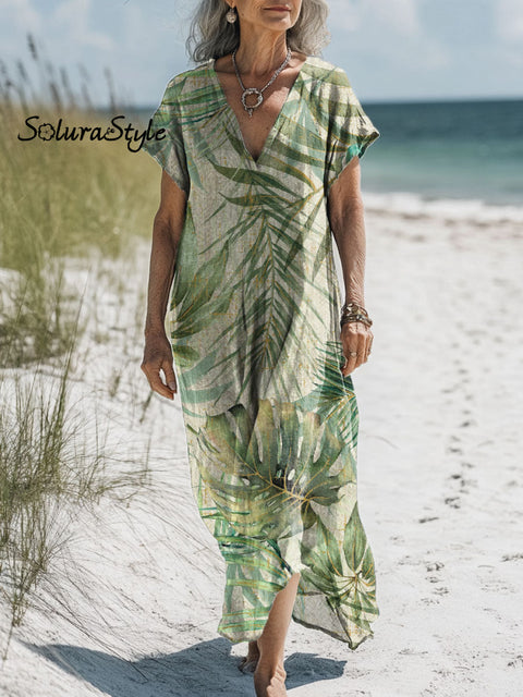 Women’s Botanical Art Print Pocket Cotton Dress Multicolor / S