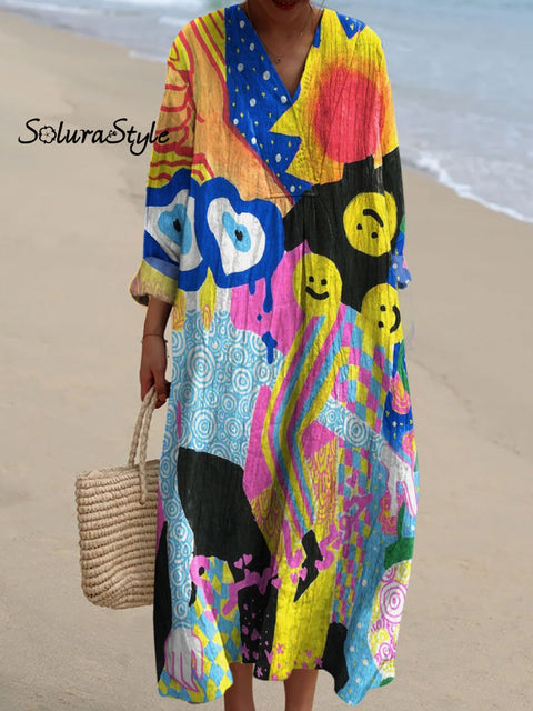 Women’s Bright Abstract Art Print Dress Multicolor / S