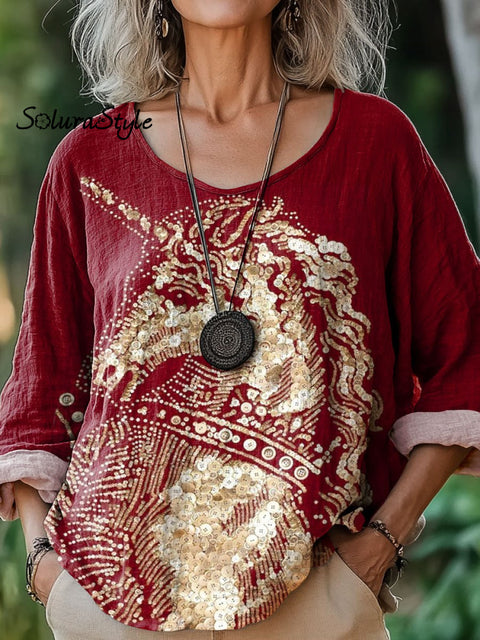 Women’s Button Unicorn Art Print Casual Cotton And Linen Shirt Multicolor / S