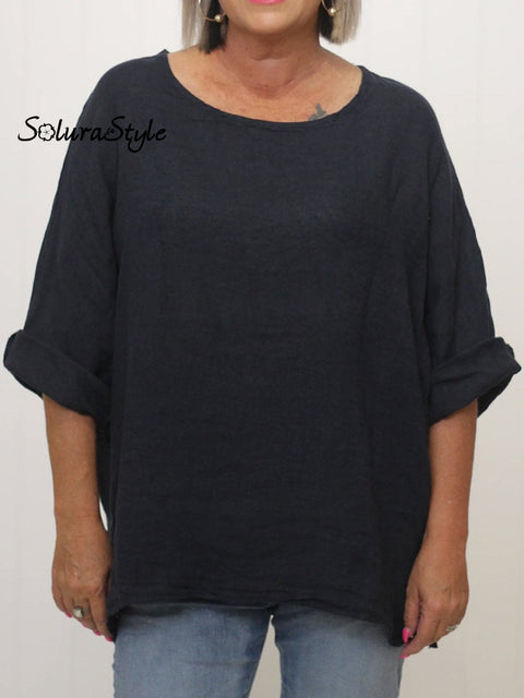 Women’s Casual Cotton And Linen Shirt Black / S