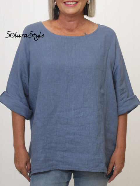 Women’s Casual Cotton And Linen Shirt Blue / S