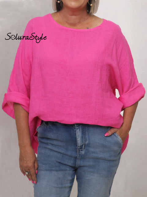 Women’s Casual Cotton And Linen Shirt Pink / S