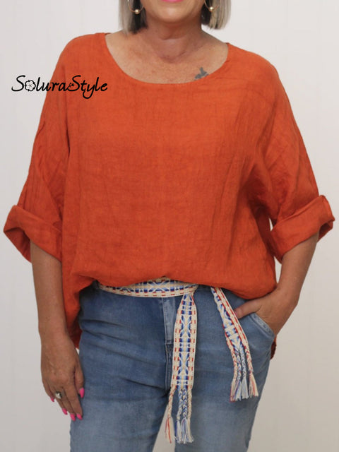 Women’s Casual Cotton And Linen Shirt Red / S