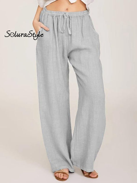 Women’s Casual Cotton Linen Loose Trousers Light Grey / S