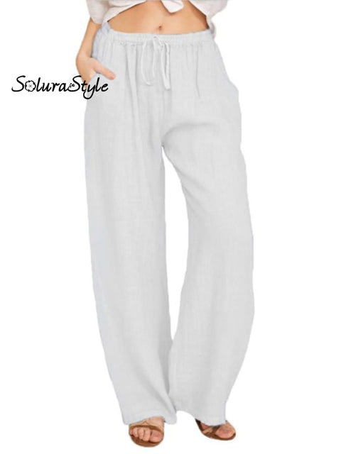 Women’s Casual Cotton Linen Loose Trousers White / S