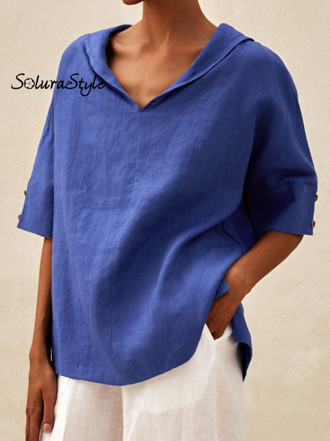 Women’s Casual Linen V-Neck Shirt Blue / S