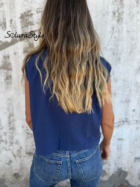 Women’s Casual Loose Cotton And Linen Button Pockets Shirt